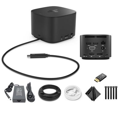 Genuine HP Thunderbolt Dock 120W G2-2UK37ET/ 2UK38ET/ 2UK38UT/ 9LL35AA Multiport Docking Station for Laptop Dual Displays, w/ 120W Power Supply, HDMI Cable, DisplayPort to HDMI Adapter, USB-C Cable