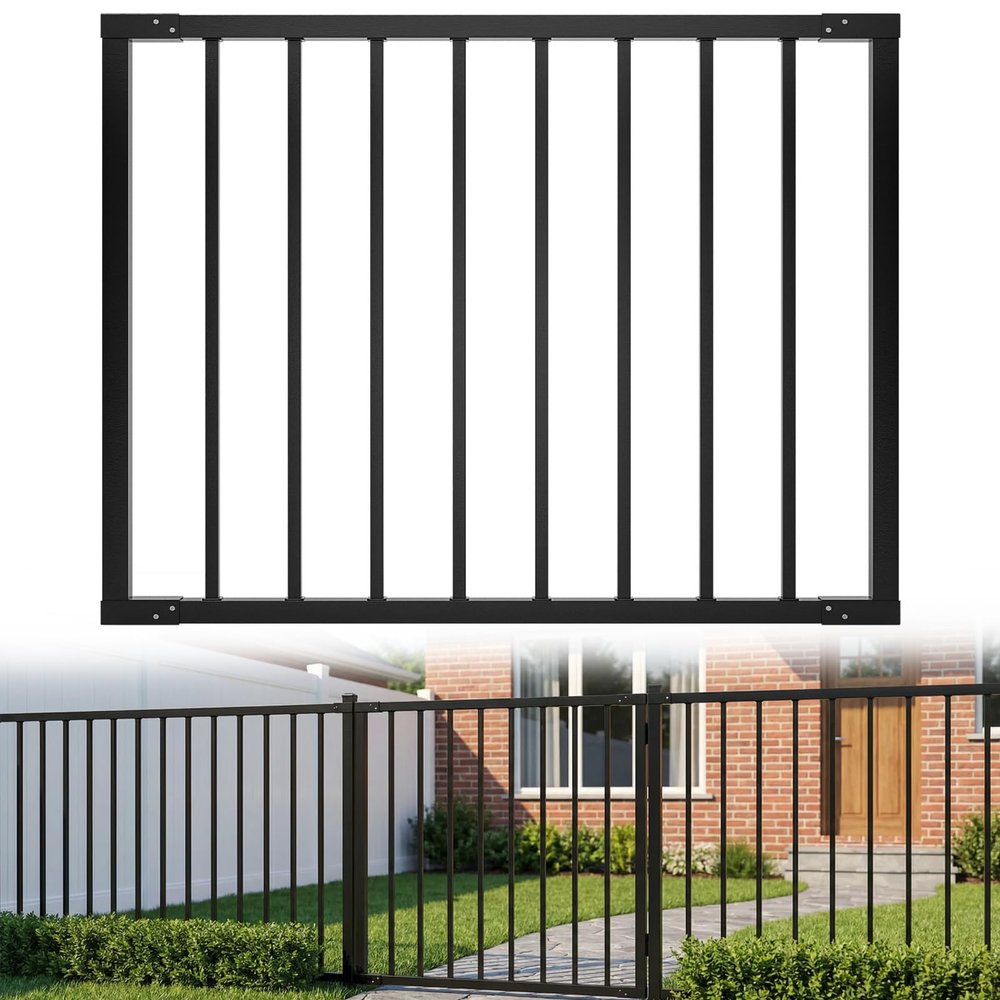 Deck Fence Gate Outdoor 42" Hx48 W Heavy Duty Steel Anti-Rust Door with Customizable Width, Metal Gate for Residential, Yard, Patio(No Hinge)