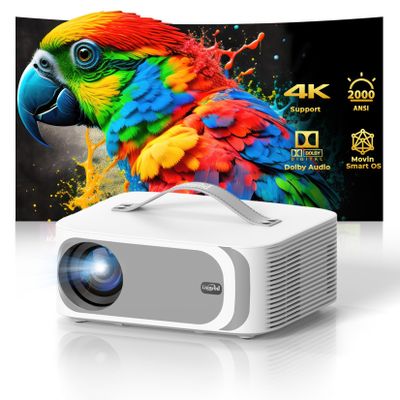 [AI Movin 2.0 OS/2000 ANSI/Official-Apps] Outdoor-Projector-4k with WiFi and Bluetooth, 35W DoIby Audio, AI Auto Focus with HDR10+, Lisowod 4k Support Portable Smart Proyector Compatible with Netflix