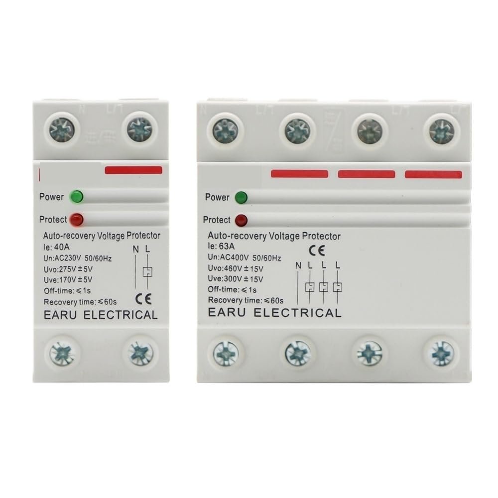 2P 4P 40A 63A 230V 400V Din Rail Recovery Reconnect Over Voltage Under Voltage Protective Device Protection Relay(4P,40A)