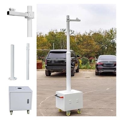 Mobile Security Camera Pole with 4 Wheels & 1 Box, Splicing CCTV Poles Easy Assemble & Disassemble, White Universal Surveillance Post Stand 7-13.5ft(B,6 3/5 ft(2m) Pole)