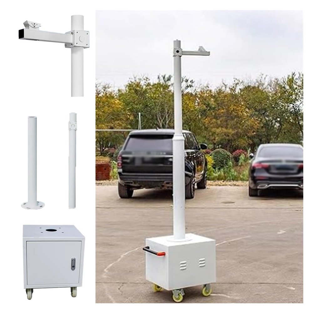 Mobile Security Camera Pole with 4 Wheels & 1 Box, Splicing CCTV Poles Easy Assemble & Disassemble, White Universal Surveillance Post Stand 7-13.5ft(B,6 3/5 ft(2m) Pole)