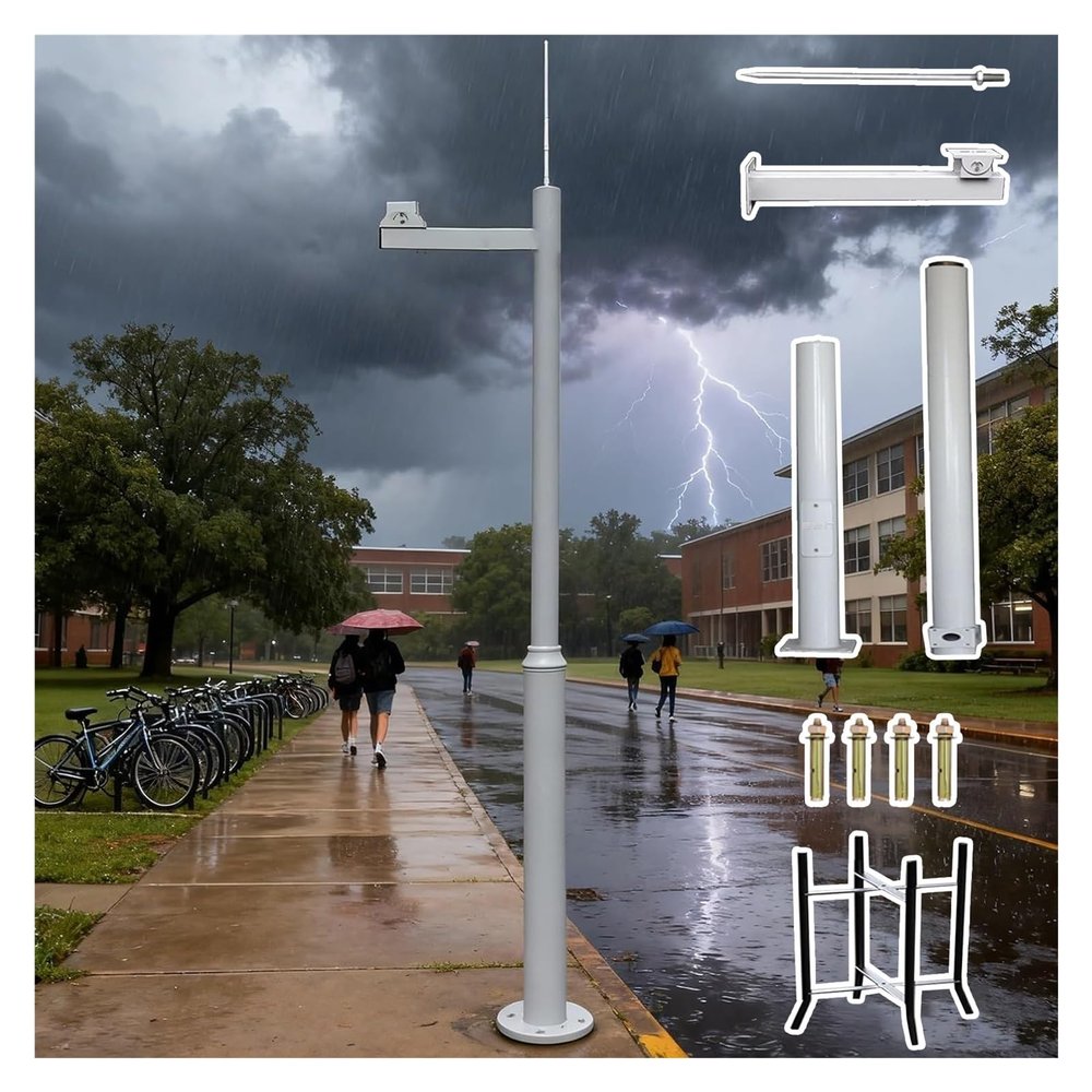 Assembled Security Camera Pole Weatherproof & Removable, 2-3 Sections Splicing Type Surveillance Stand Post Rod with Screws & Ground Cage, 6.6-19.7ft(B,9 4/5 ft (3.0 m))
