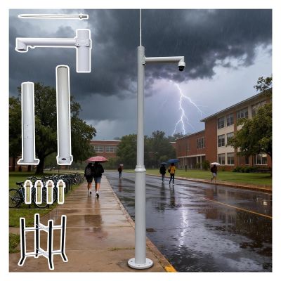 Assembled Security Camera Pole Weatherproof & Removable, 2-3 Sections Splicing Type Surveillance Stand Post Rod with Screws & Ground Cage, 6.6-19.7ft(Light Coffee,13 1/10 ft (4 m))