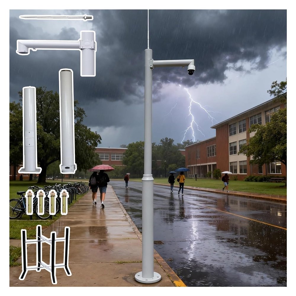 Assembled Security Camera Pole Weatherproof & Removable, 2-3 Sections Splicing Type Surveillance Stand Post Rod with Screws & Ground Cage, 6.6-19.7ft(Light Coffee,13 1/10 ft (4 m))