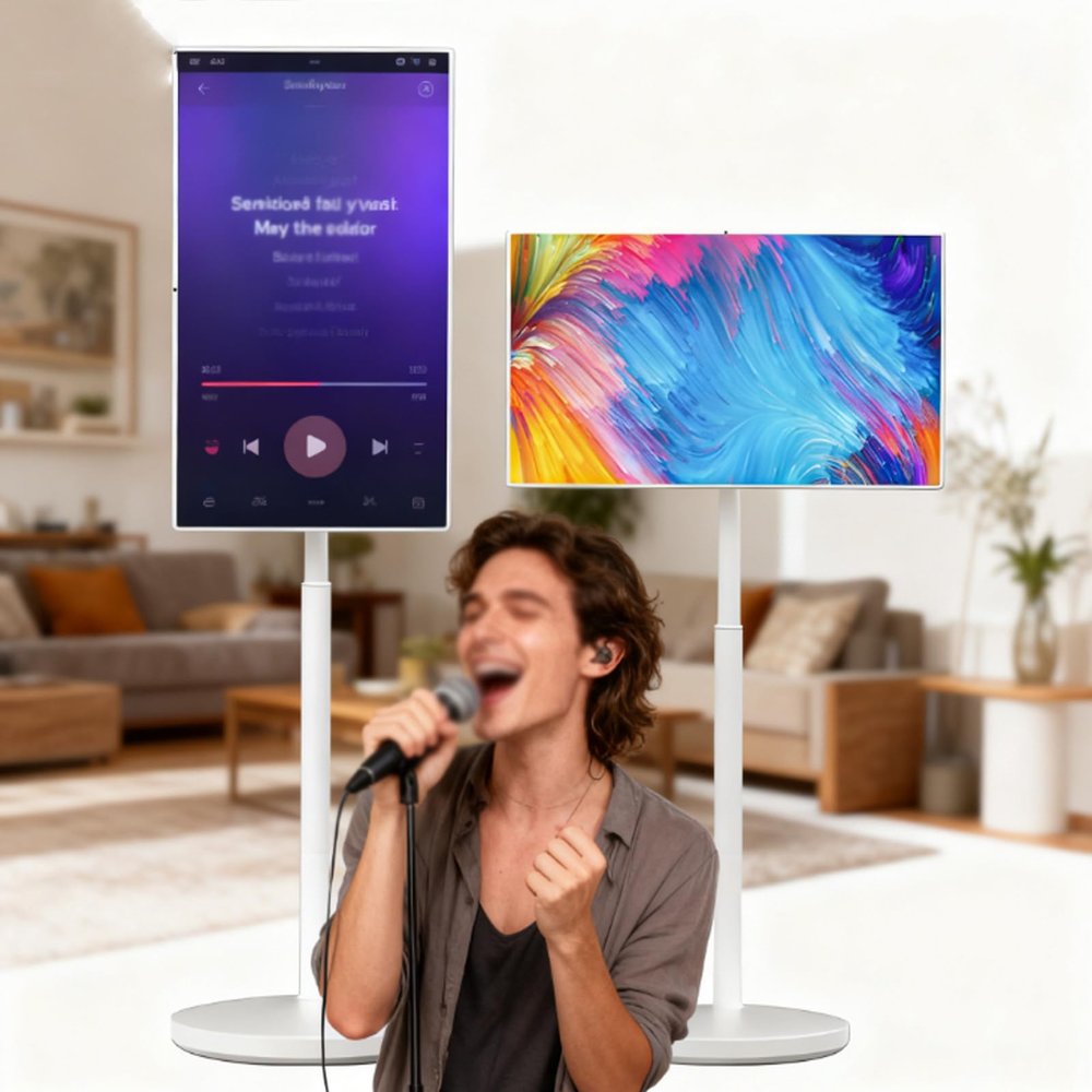 ddingsmafosee All-in-One Mobile TV Touchscreen Display 24/27/32-inch, Portable Intelligent Monitor with 360 Rotation Stand, FHD IPS Scree,7800mAh for Home Office and Business Use 24in8+128g