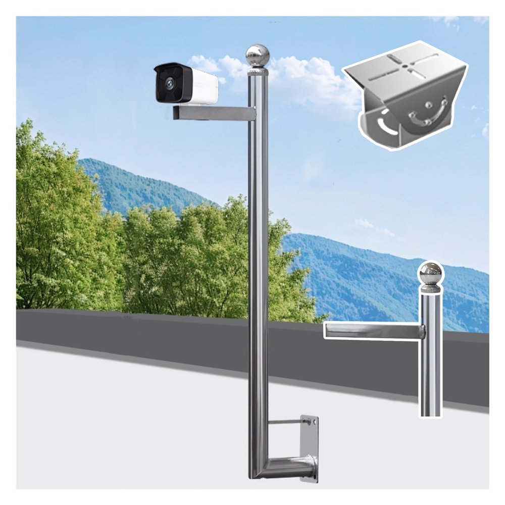 Stainless Steel Wall-Mount Solar Panels/Camera Mounting Bracket Pole, 50-200cm Extra-Long Universal Surveillance Post Stand, Pole for Security Camera(B,1m(39 2/5 in))