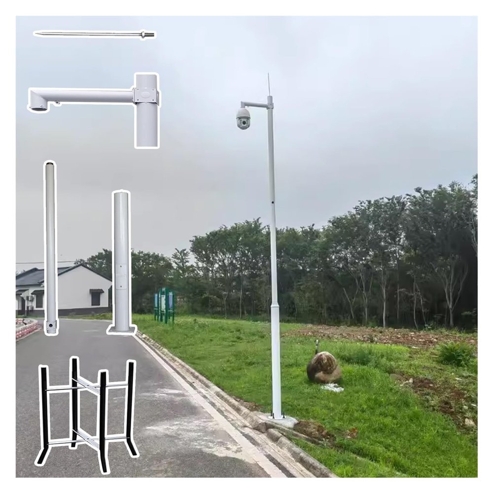 White Assembled Surveillance Camera Bracket, Splicing Type Surveillance Stand Outdoor with Lightning Rod, Universal Metal Security Surveillances Pole(Light Coffee,157.5"-4.0 m-3 Sections)