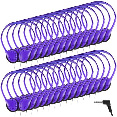 Yunsailing 30 Pack Bulk Over Ear Headphones Set On Ear Headsets Earphones with Adjustable Headband and 3.5mm Plug for Group Learning, Computer Lab, Library, Online Lesson (Purple)