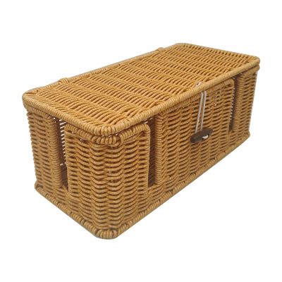 Cable Management Box - Handwoven Wire Storage Case, 4 Open Slots Imitation Rattan Cord Organizer with Durable Material for TV Wires Computer Router USB Hub Under Desk Power Strip Home Office