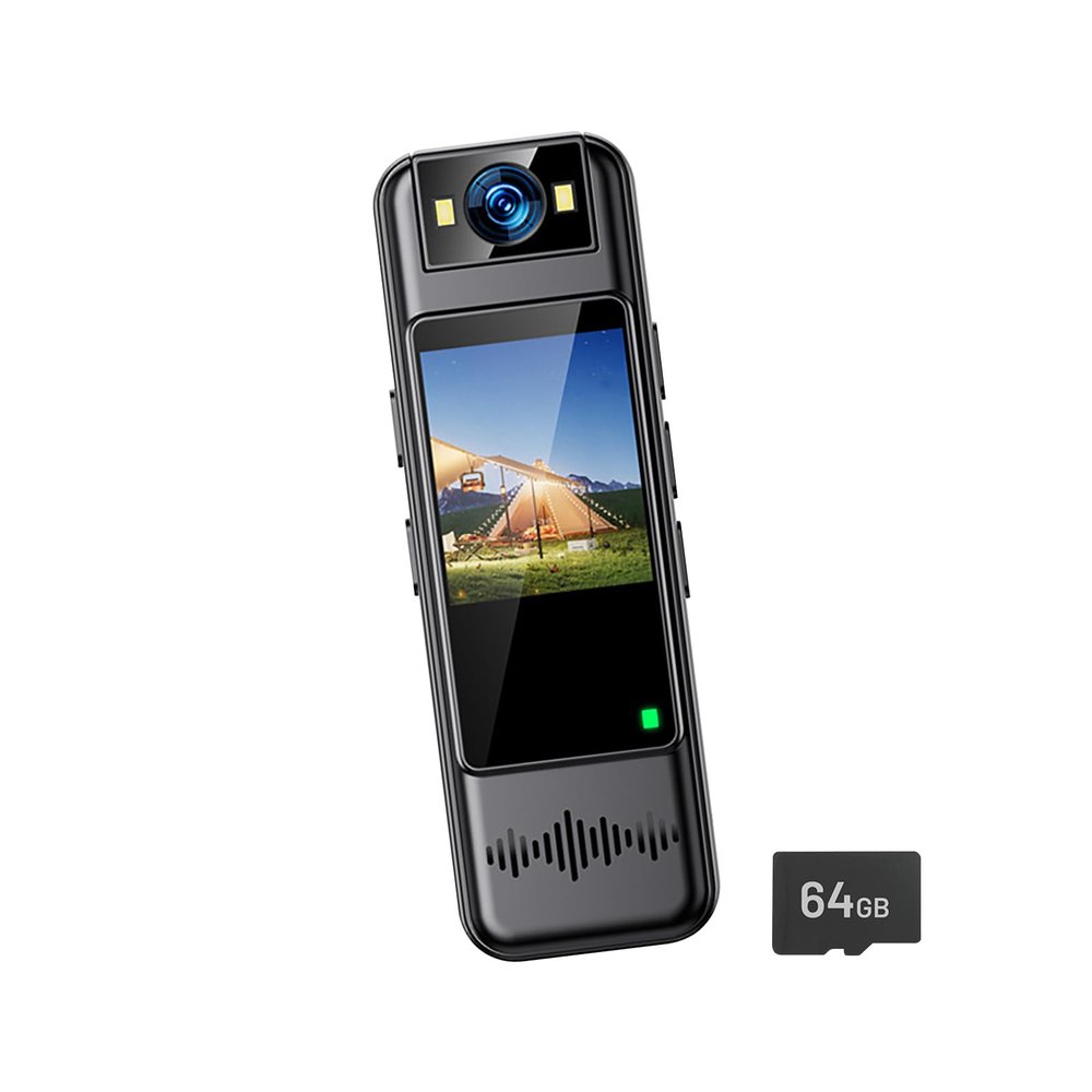 PASNMKvn Discreet Wearable Body Camera 2K 180Rotating Lens Looping with 64GB Storage Card Compactly Personality Cameras Portable Wearable Camera
