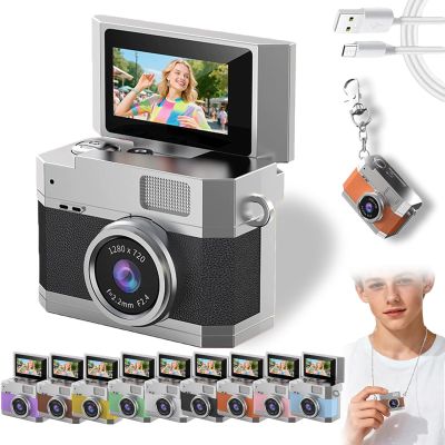 Thumb-Sized Flip Screen Mini Camera, Digital Retro CCD High-Definition Portable, Retro Digital Camera Flip Screen, 180 Flips Screens, Multi-Style Beauty Filters, for Travel Party (Black)