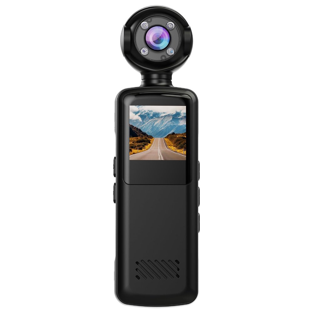 Pomya 1080P Full HD Action Camera, Mini Body Camera with Video with Night Vision for Vlogging, 180 Rotatable Lens, Suitable for Traveling Cycling Motorcycle