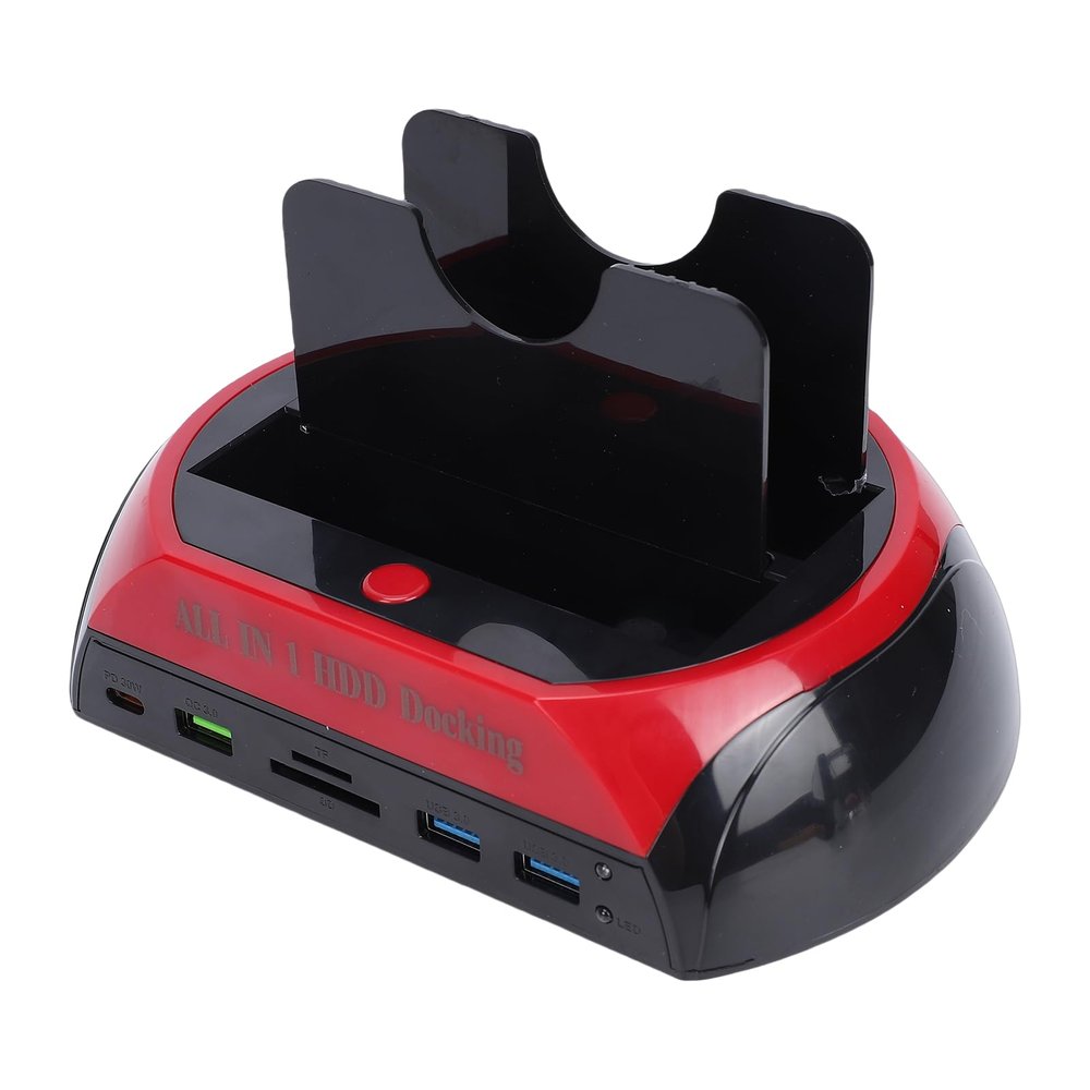 ciciglow Hard Drive Dock Station, Dual Bay Support for SATA IDE 2.5 3.5 Inch Drives with One Touch Backup and Multi Card Reader, Memory Cards up to 128GB (US Plug)