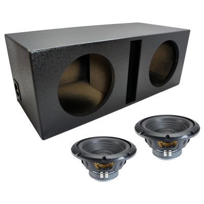Alpine Universal Stereo Ported Dual 10" W10S4 Loaded Subwoofer Sub Box Enclosure Rhino Coated Car Audio Bundle 500W RMS 4 Ohm