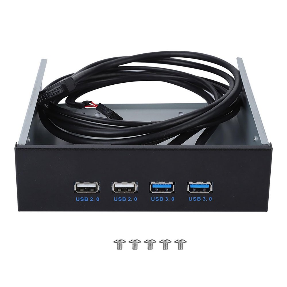 5.25 Inch 19 Pin/9Pin to USB 3.0 USB 2.0 4 Port Metal Optical Drive Bay, 3.5 USB Hub Front Panel with 2xUSB3.0 and 2xUSB2.0 Ports, High Speed Data Transfer for PC Desktop