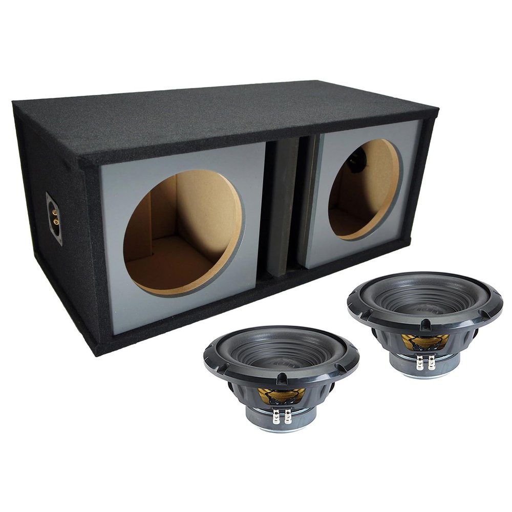 Alpine Universal Vented Paintable Dual 10" W10S4 Loaded Subwoofer Stereo Sub Box Enclosure Car Audio Bundle 500W RMS 4 Ohm