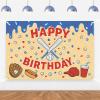 Baseball Happy Birthday Backdrop Ice Cream Drip Baseball Backdrop Banner Blue for Boys Girls Sports Theme Birthday Party Decors Supplies Photo Booth Props 5 * 3ft view 1