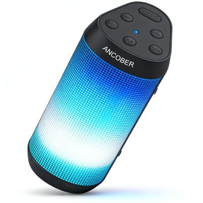ANCOBER Portable Wireless Bluetooth Speaker with HD Powerful Stereo Sound, 8 Cool LED Light Modes, IPX4 Waterproof, 30H Playtime, TWS Pairing, BT5.3 with AUX-in, for Outdoor/Home/Party, Ideal Gift