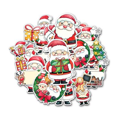 12pcs Santa Stickers Pack for Christmas Lovers, Kids Holiday Fans Cute Santa Claus Snowman Reindeer & Gift Vinyl Decals for Water Bottles Laptops Notebooks and Xmas Season Accessories 2 Inches