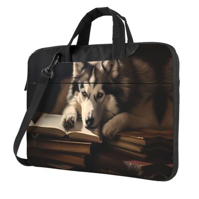 WZYWHJ 13 inch Husky on the book Printing Laptop Bag - with Soft Interior, Multiple Pockets - Ideal for Men, Travel and Business