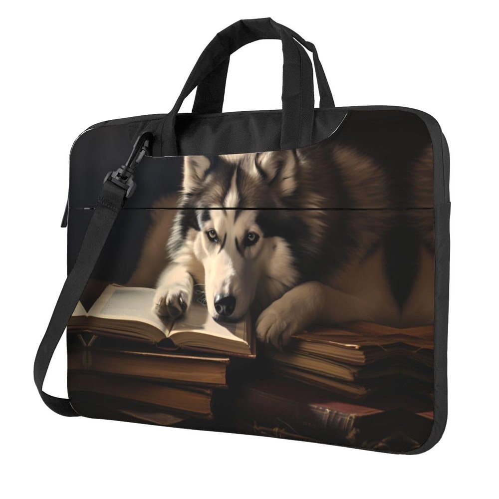 WZYWHJ 13 inch Husky on the book Printing Laptop Bag - with Soft Interior, Multiple Pockets - Ideal for Men, Travel and Business