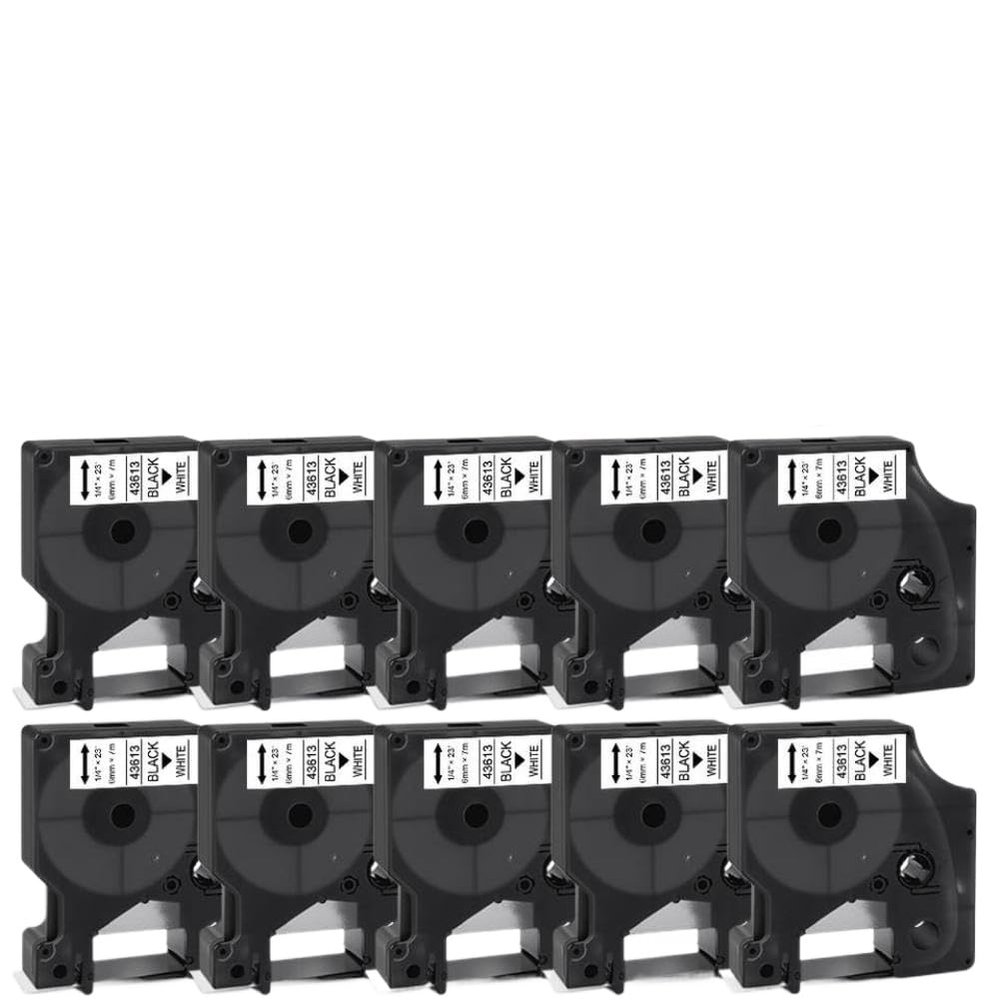 10PK 6mm Black On White Label Tape Compatible with Printer Supplies D1 Tapes 43613 43613 Replacement for 450 Duo Labeller
