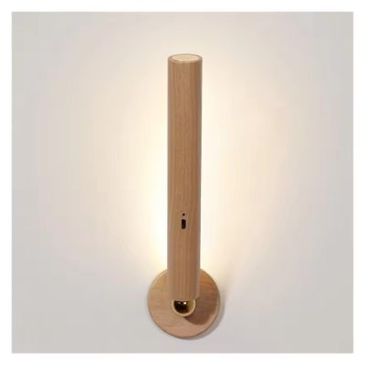 360 Rotatable Magnetic Wooden Wall Lamps - USB Rechargeable Touch Dimming LED Lights for Bedroom, Bedside & Home Ambient Lighting
