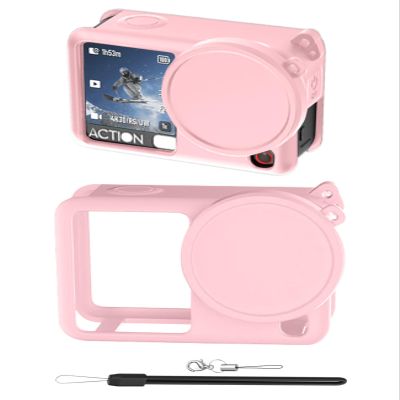 Arxonis 4-in-1 Silicone Protective Case Compatible with DJI Osmo Action 6, Full Body Protection Set with Lens Cap & Lanyard, Shockproof Anti-Scratch Cover[Pink]