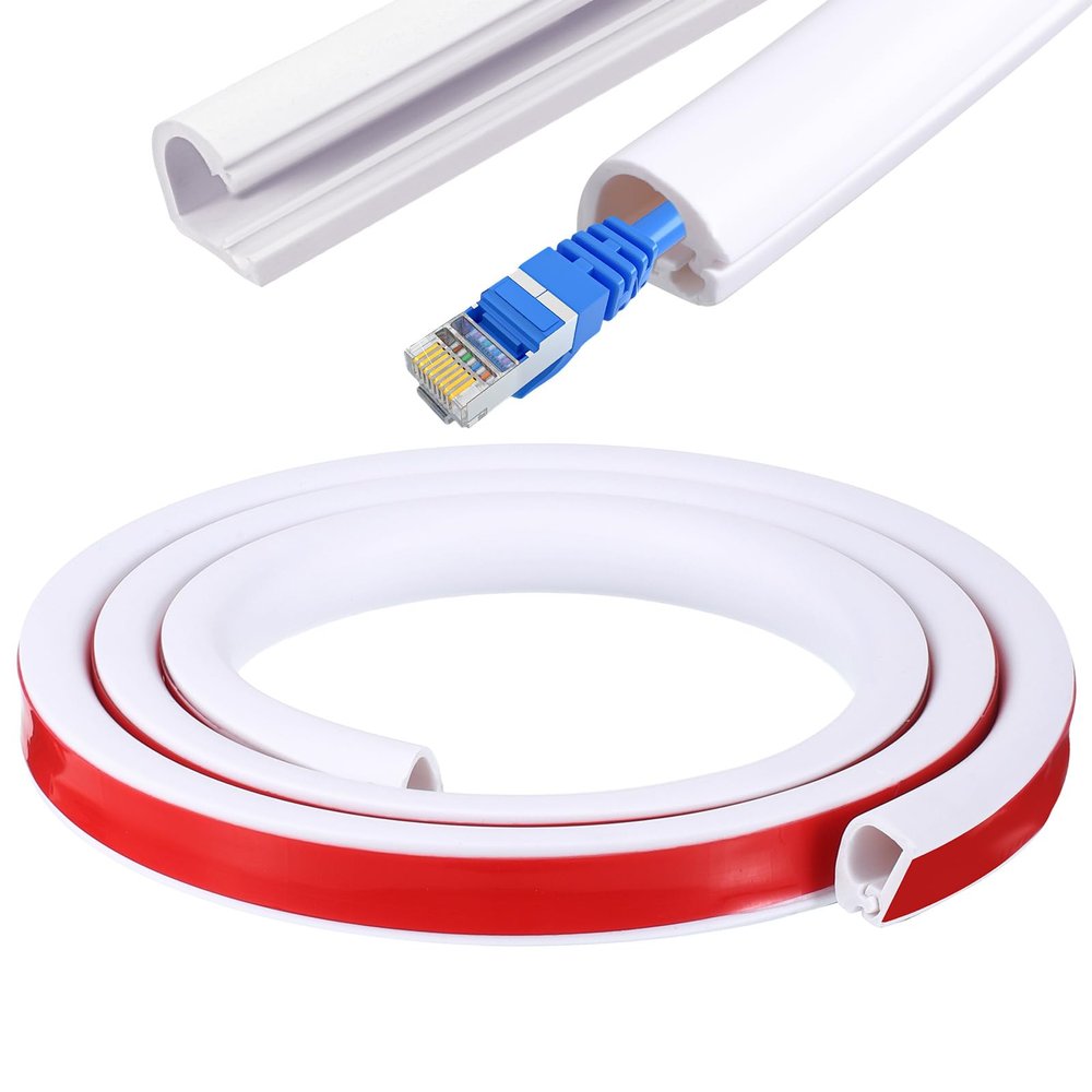39" White Cord Cover, Extension Cord Hider, 1/4" Diameter Silicone Cords Hider Wall, Self-Adhesive Buckle Cable Hiders for Walls Mount TV, White PVC Wire Channel for Home Office Cable Management
