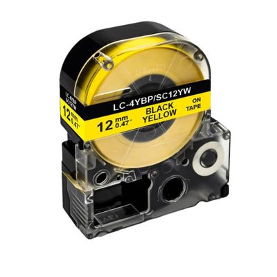 12mm Black On Yellow Labeling Ribbon 4X Tape SC12YW LK-4YBP Compatible with Printer Supplies LW-300 LW-400 LW-600P