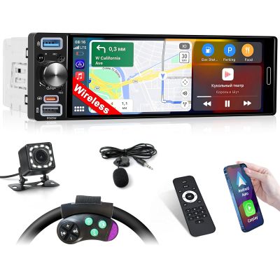 Inefala 6.5" Wireless Carplay Car Stereo Incell Single Din Touchscreen Radio Android Auto Bluetooth 5.2 Backup Camera Car Audio Receiver USB Type C FM RDS EQ SWC MIC
