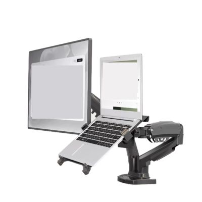 ADBWEKKF Dual Monitor Laptop Stand, F160-FP Gas Spring Arm for 17" - 27" Monitor + 10" - 17" Laptop Stand(Matte Charcoal)