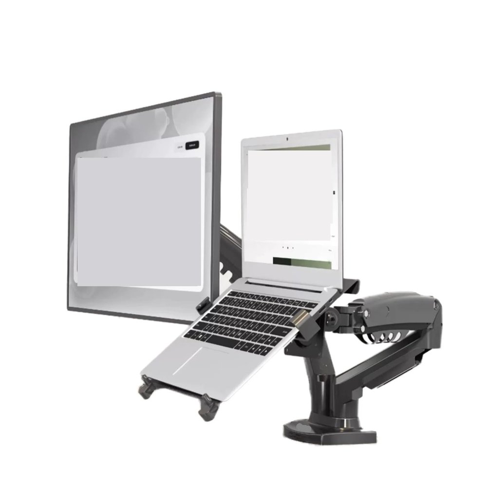 ADBWEKKF Dual Monitor Laptop Stand, F160-FP Gas Spring Arm for 17" - 27" Monitor + 10" - 17" Laptop Stand(Matte Charcoal)