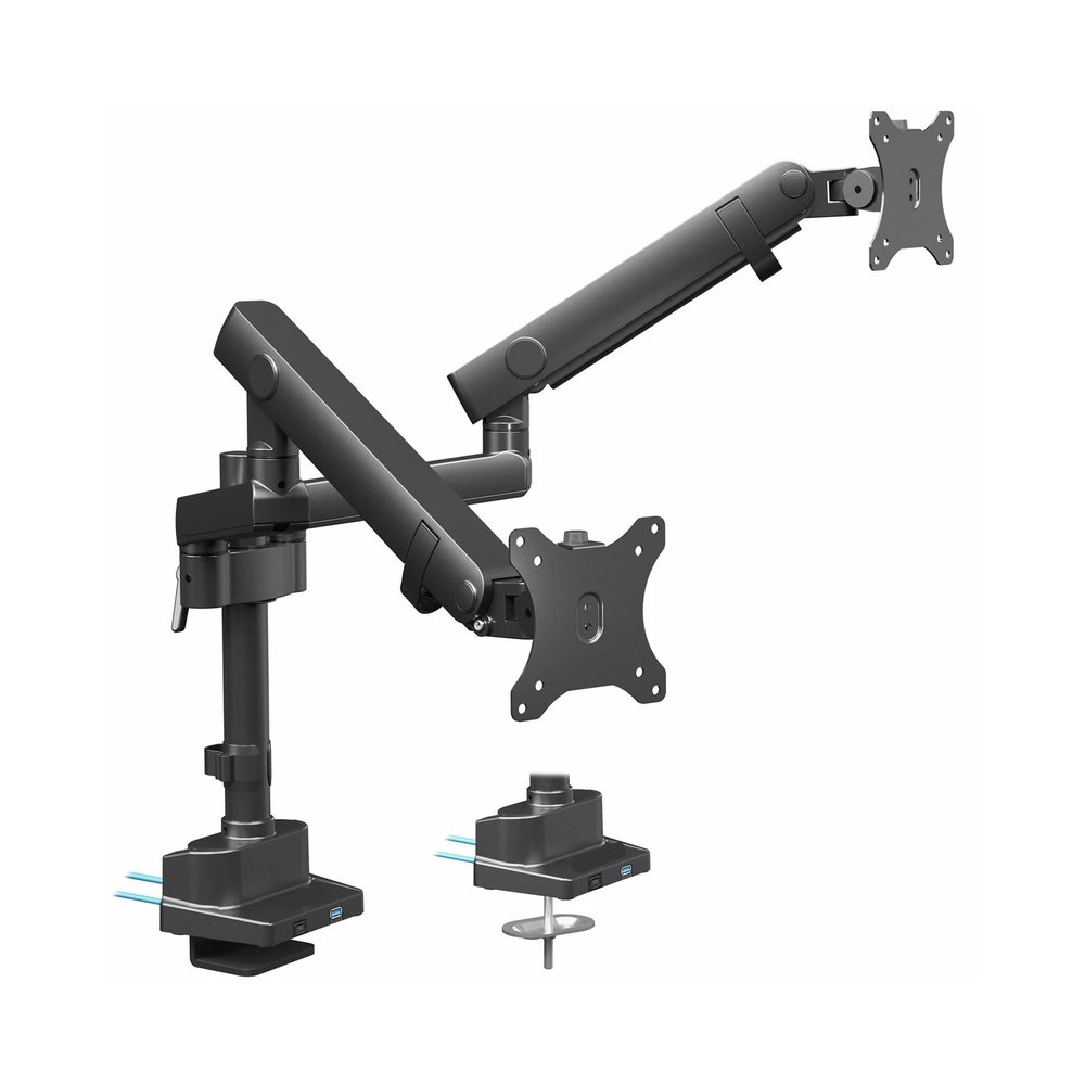 ADBWEKKF Aluminum Full Motion Dual Monitor Arm Desk Stand with U Port -