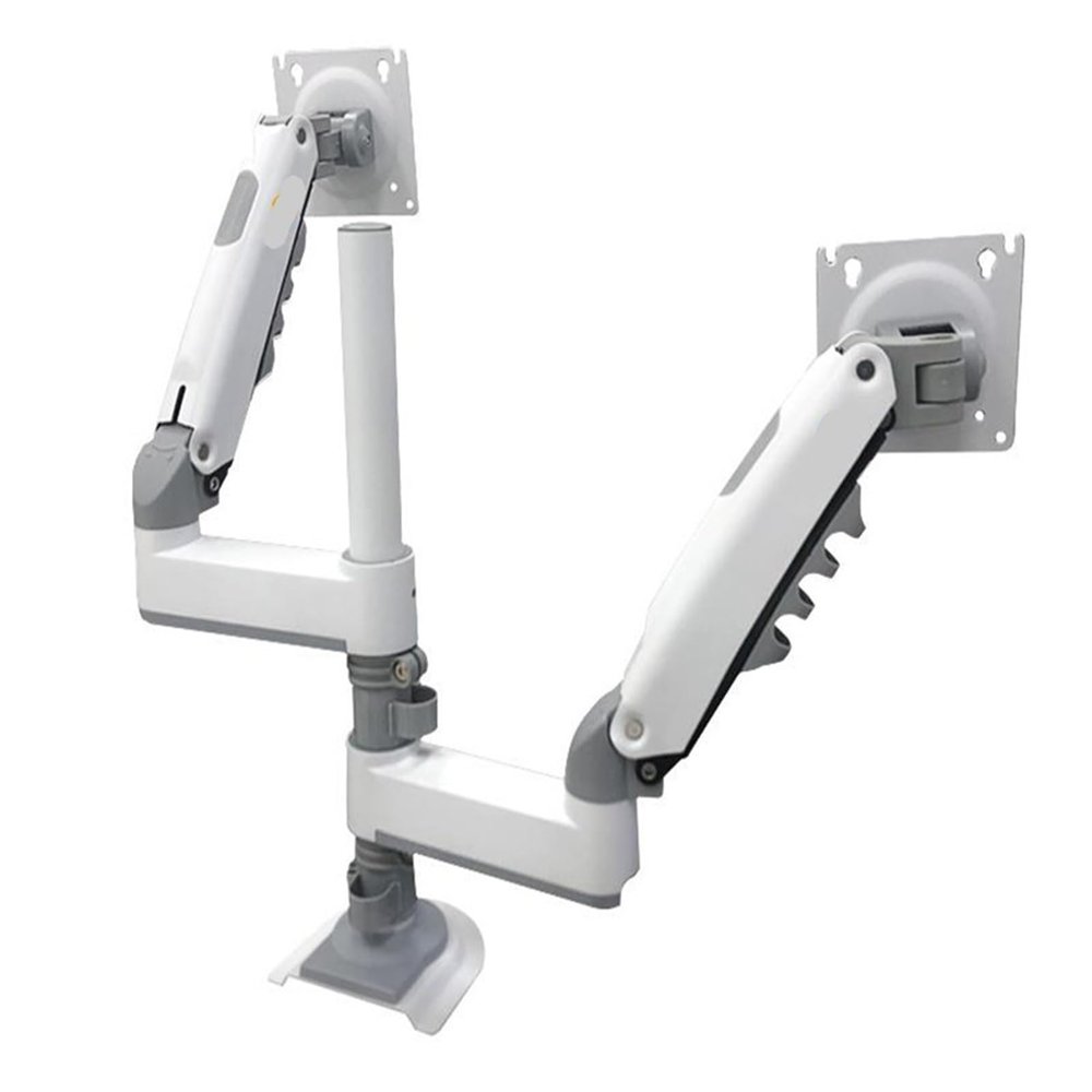 ADBWEKKF H180 Dual Monitor Table Stand Gas Spring 17" - 27" LCD TV Stand Double Arm Clamping Bracket 2-9kg Each(White)