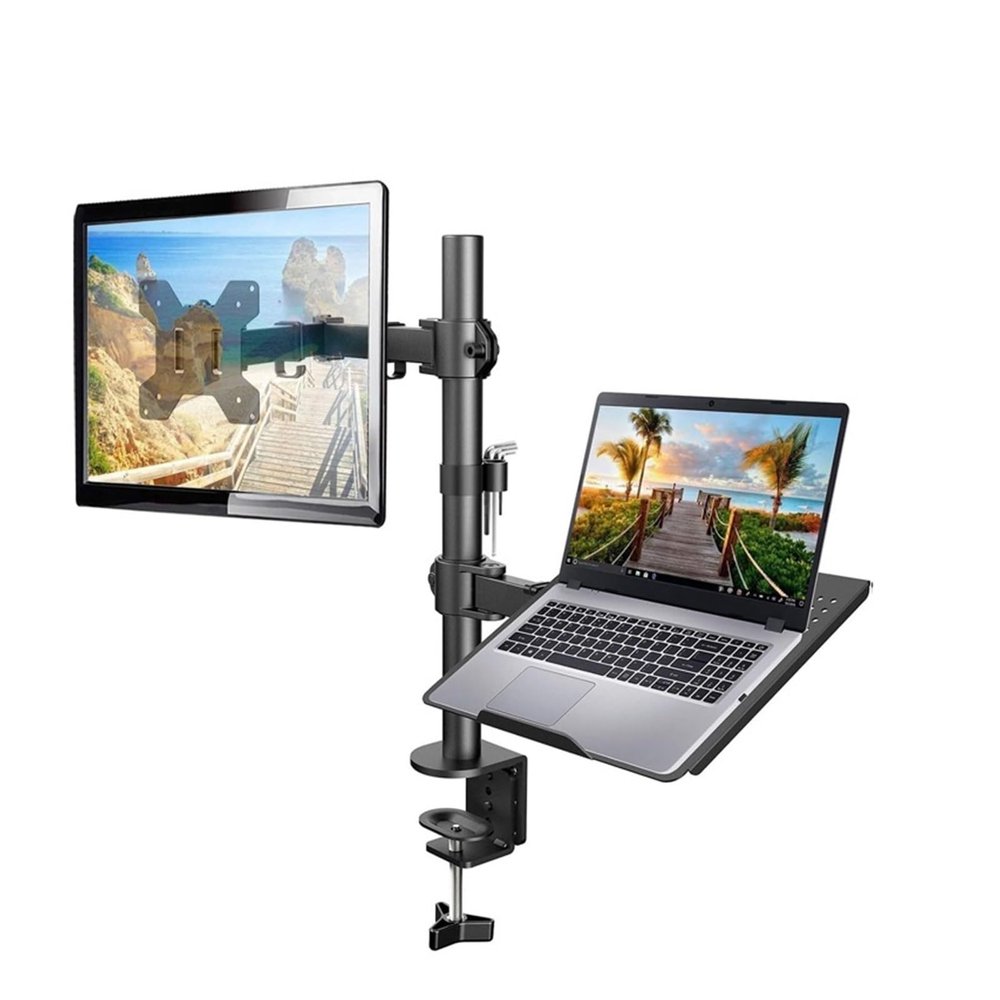 ADBWEKKF Desktop Computer Stand Mechanical Mounting Bracket for 12" - 32" Monitor Stand + 12" - 17" Laptop Monitor Double Arm Stand(2 in 1)