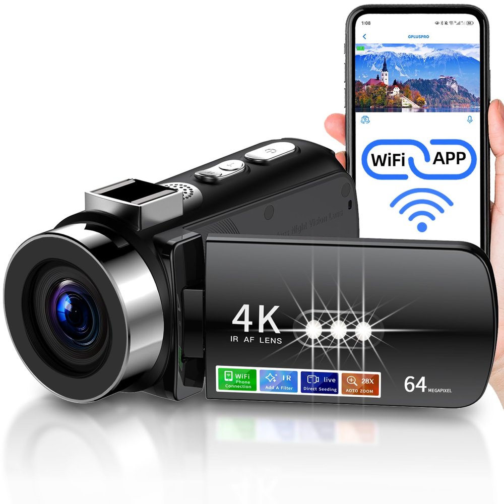 novzzovaz 4K Video Camera Camcorder Ultra HD 64MP Vlogging Camera for YouTube 28X Digital Zoom 270 Rotation Screen 3.0" Vlog Camera with Night Vision Video Recorder with WiFi Connection
