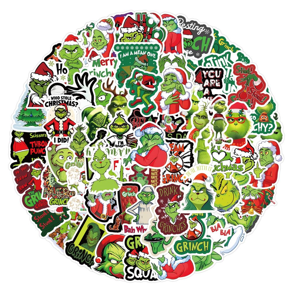 105pcs Cartoon Christmas Grinches Popular Stickers for Kids, Children's Grinche Sticker for Water Bottle,Laptop,Waterproof Vinyl Decals for Teens Girls Boys