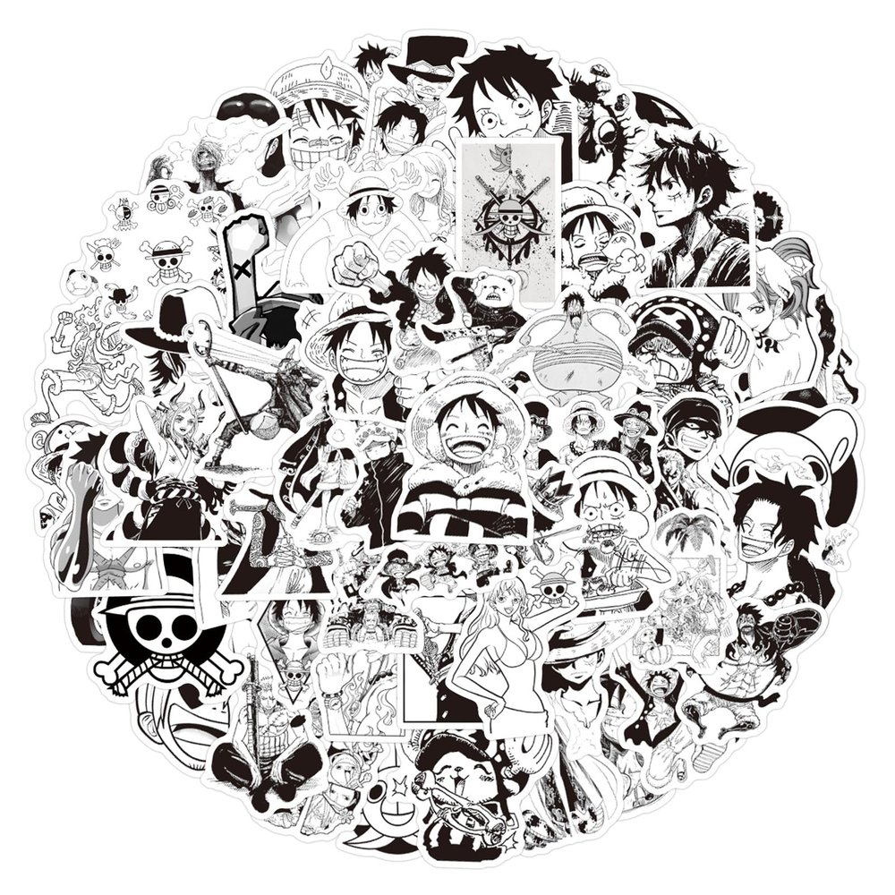 120pcs Black and White Cartoon One pies Decals Movie Decorative Sticker for Kids Teens Waterproof Stickers for Water Bottle Laptop Luggage Helmet Skateboard Guitar