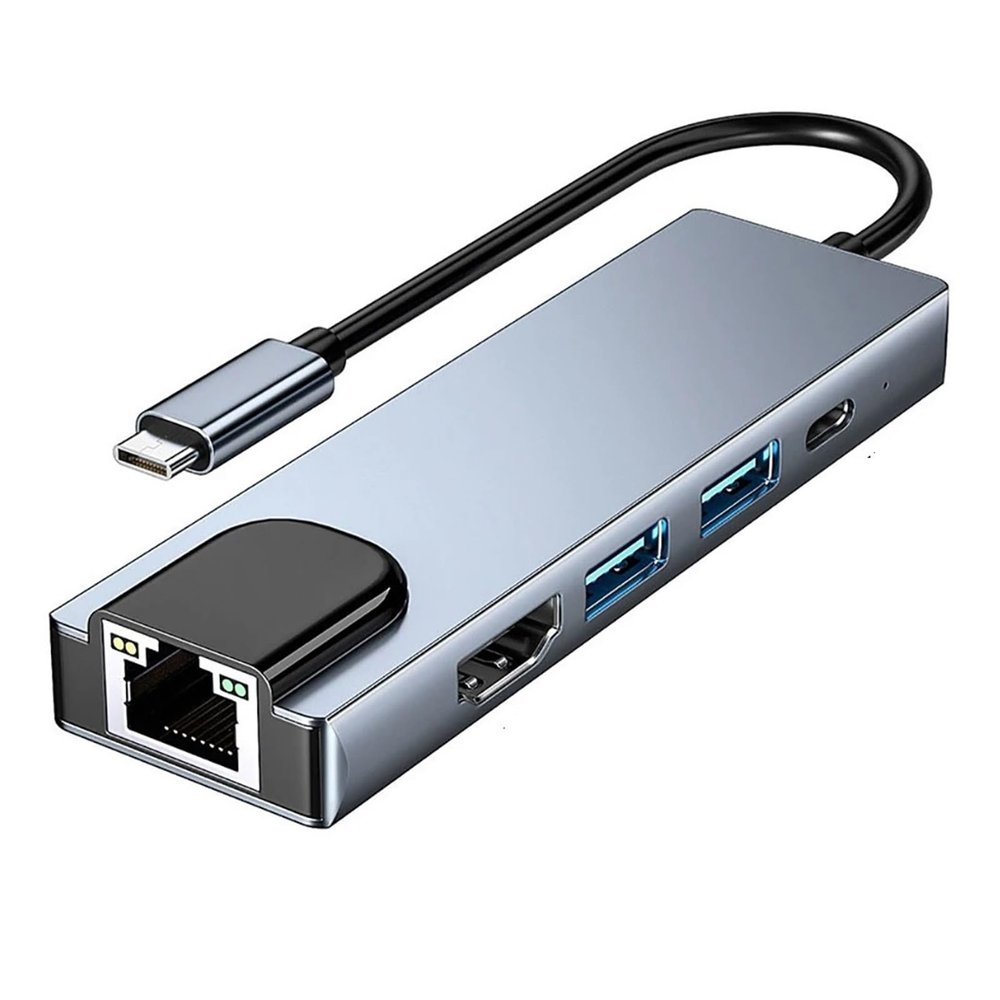 5 Ports USB C Hub to 4K HDMI-Compatible Docking Station RJ45 100M Splitter 3.0 High Speed Adapter for(Beige)