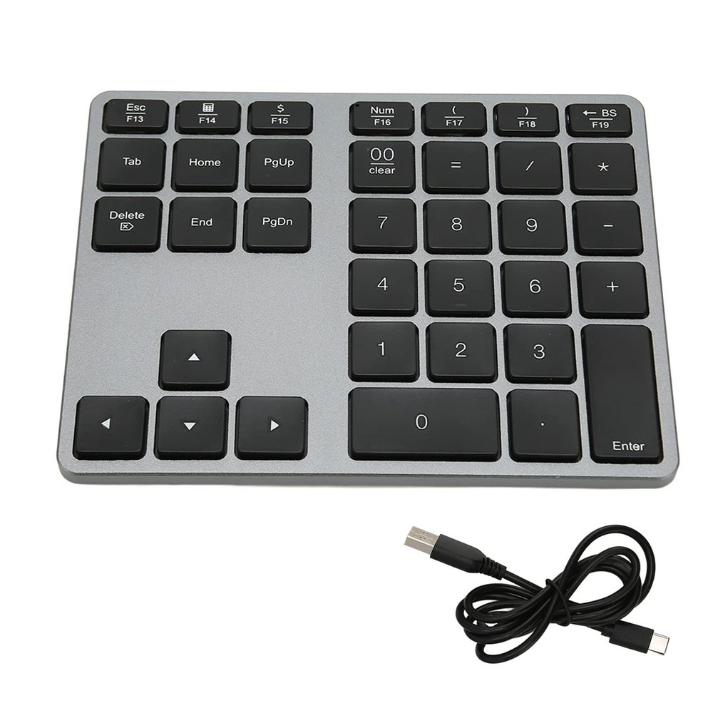 Greensen Wireless Number Pad, 35 Keys Scissor Switch BT5.0 Aluminium Alloy Case Numeric Keypad with Type C Cable for OS X Laptop System Desktop Tablet