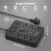 Power Strip Surge Protector with 9 Ac Outlets,3 USB & 2 Type-C,5ft Cable,Weaving Thread,45 tilt Plug,Black view 2