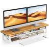 NestNeat Dual Monitor Stand, 35.4 Inch Monitor Stand Riser for 2 Monitors, 2 Tiers Wood Desk Shelf with Storage, Desktop Organizer Stand for Computer, Laptop, Printer, TV (Cherry Wood, 35.4in) view 1