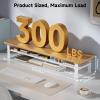 NestNeat Dual Monitor Stand, 35.4 Inch Monitor Stand Riser for 2 Monitors, 2 Tiers Wood Desk Shelf with Storage, Desktop Organizer Stand for Computer, Laptop, Printer, TV (Cherry Wood, 35.4in) view 2