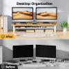NestNeat Dual Monitor Stand, 35.4 Inch Monitor Stand Riser for 2 Monitors, 2 Tiers Wood Desk Shelf with Storage, Desktop Organizer Stand for Computer, Laptop, Printer, TV (Cherry Wood, 35.4in) view 3