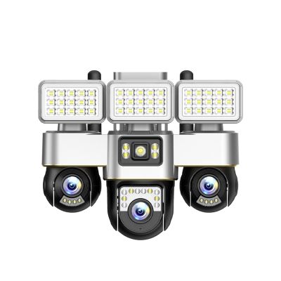 LNBBEQ V380 Triple Lens WiFi Security Camera 15MP Floodlight House Surveillance Cameras Night Vision CCTV Cam PTZ APP Control(US Plug,WiFi Cam Add 64G)