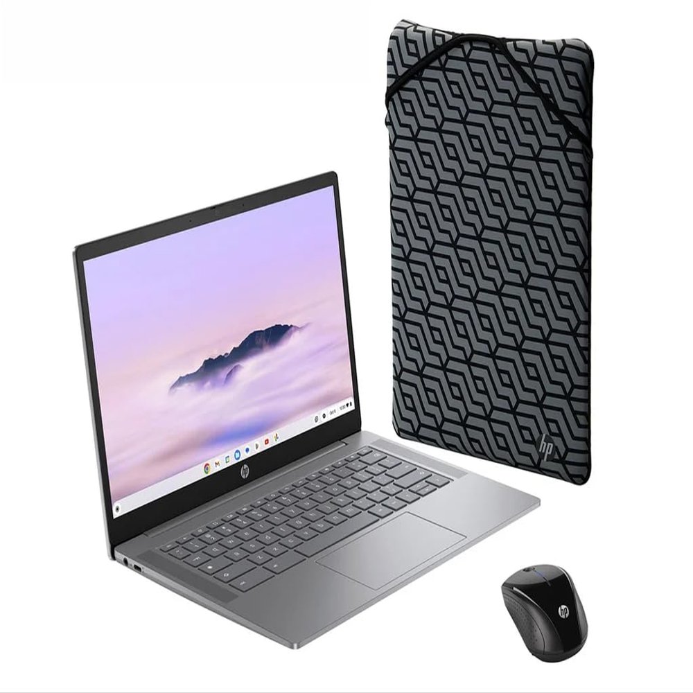 HP 14" Touchscreen FHD Chromebook Plus Laptop Bundle, Intel Core i3-N305, 8GB LPDDR5 RAM, 256GB UFS Storage, Includes Sleeve & Wireless Mouse, Chrome OS