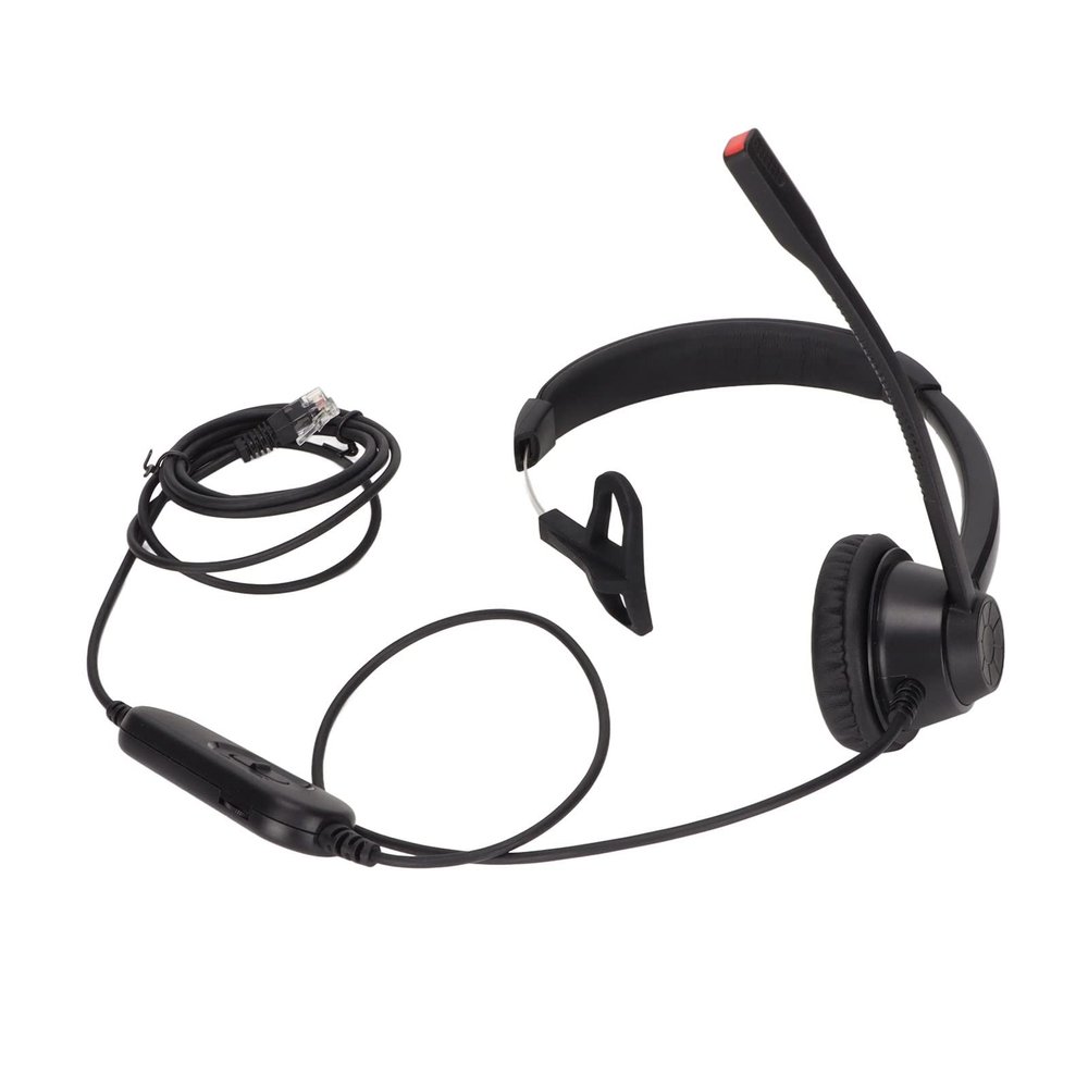 MUTOUXIA RJ9 Single Ear Headset with Mic, Monaural Customer Service Headphone, Noise Canceling Microphone for Call Center Office Telemarketing, Plug and Play RJ9 Crystal Plug with Volume Mu