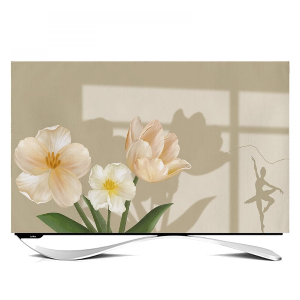 32-80 Inch Indoor TV Dust Cover Universal Modern Screen Protector for Flat/Curved Displays, Desktop or Wall-Mounted Monitors Simple TV/Computer Decoration-flower||49-52inch
